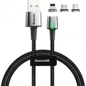 Baseus Manyetik Mıknatıslı 3 Başlıklı Şarj Kablosu, iPhone+Type-C+Micro 2 Metre Kablo - 1