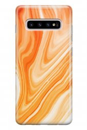 Samsung Galaxy S10 Plus Kılıf Sweet Dreams Ebruli Desenli Turuncu - 1