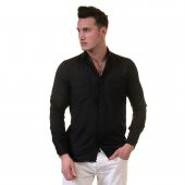 Siyah Western Stil Cepli Pamuk Gömlek - 1