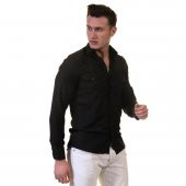 Siyah Western Stil Cepli Pamuk Gömlek - 3