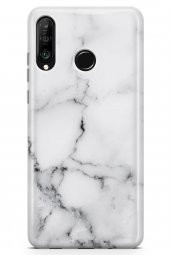 Huawei P30 Lite Kılıf Marble Mermer Serisi Beyaz - 3
