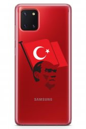 Samsung Galaxy A81 Kılıf Şeffaf Atatürk Serisi Al Bayrak - 1