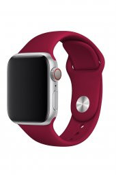 Apple Watch Uyumlu 42 mm Kordon Silikon Kayış Vişne - 3