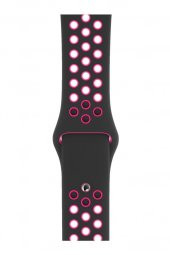 Apple Watch Uyumlu 42 mm Spor Delikli Kordon Silikon Kayış Siyah Pembe - 1