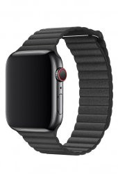 Apple Watch Uyumlu Deri Loop Kordon 44 mm Kayış Siyah - 2