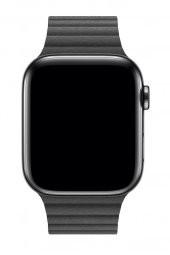 Apple Watch Uyumlu Deri Loop Kordon 44 mm Kayış Siyah - 3