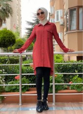 modayns Kadın Nar Çiçeği Renkli Cepli Tunik Gömlek - 2