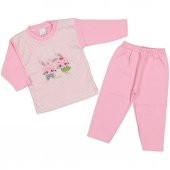 PEMBE TAVŞAN 1 YAŞ KIZ ÇOCUK 2Lİ PAMUKLU ALT ÜST PİJAMA TAKIM - 1