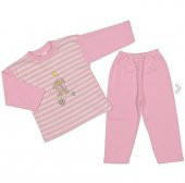 PEMBE AYICIKLI 2 YAŞ ÇOCUK 2Lİ PAMUKLU ALT ÜST PİJAMA TAKIM - 1
