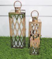 Birinci Sınıf Ferforje Bakır Renk Metal 3lü Fener Mumluk - 2