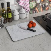 Decovetro Beyaz Mermer Görünümlü | Cam Kesme Tahtası - Kesim Tablası - 1