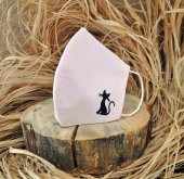 NAKIŞLI KEDİLİ MASKE - PEMBE (YIKANABİLİR) - 1