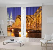 Baskılı Fon Perde Almanya Turuncu Işıklı Köprü Manzaralı thumbnail 1