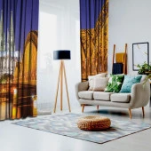 Baskılı Fon Perde Almanya Turuncu Işıklı Köprü Manzaralı thumbnail 2