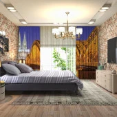 Baskılı Fon Perde Almanya Turuncu Işıklı Köprü Manzaralı thumbnail 3