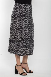 Etek Ucu Fırfırlı Leopar Etek-GRİ - 3