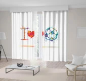 Baskılı Fon Perde Futbol Sevgisi Top Kalp Desenli Mor Kırmızı - 1