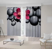 Baskılı Fon Perde Spa Taşı Kırmız Orkide - 1