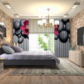 Baskılı Fon Perde Spa Taşı Kırmız Orkide - 3
