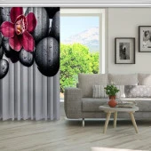Baskılı Fon Perde Spa Taşı Kırmız Orkide - 5