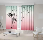 Baskılı Fon Perde Pembe Yeşil Ombre Siyah Karahindiba Desenli - 1