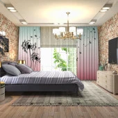 Baskılı Fon Perde Pembe Yeşil Ombre Siyah Karahindiba Desenli - 3