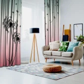 Baskılı Fon Perde Pembe Yeşil Ombre Siyah Karahindiba Desenli - 2