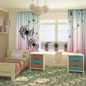 Baskılı Fon Perde Pembe Yeşil Ombre Siyah Karahindiba Desenli - 4