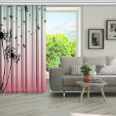 Baskılı Fon Perde Pembe Yeşil Ombre Siyah Karahindiba Desenli - 5