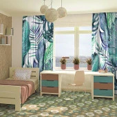 Baskılı Fon Perde Beyaz Zeminli Çeşitli Tropik Yaprak Desenli - 4