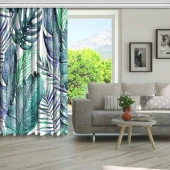 Baskılı Fon Perde Beyaz Zeminli Çeşitli Tropik Yaprak Desenli - 5
