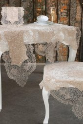 Suman Kordone Lüx Kadife Nakışlı 5 Parça Salon Takımı Cappucino thumbnail 2