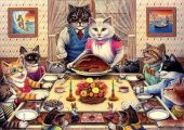 Art Puzzle 260 Parça Kedi Ailesi Ziyafette Puzzle - 1