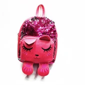 Uyuyan Kedi Figürlü Pembe Renk Çocuk Sırt Çantası - 1