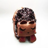 Uyuyan Kedi Figürlü Kahve Renk Çocuk Sırt Çantası - 3