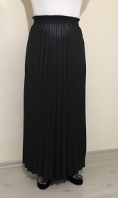 butikxxl  deri görünümlü soley pliseli beli gipe lastikli tam boy prenses etek - 2