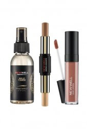 Newwell Makyaj Fixator 100ml+Newwell Stıck Contour & Hıghlıghter+Porcelain Make Up Lipstick D201 6ml - 1