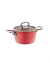 OMS GRANİT KIRMIZI 16 x 8 CM GÜVEÇ TENCERE CAM KAPAKLI - 1