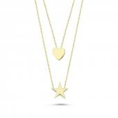 14 Ayar Altın Kalpli Yıldızlı ikili Kolye thumbnail 2