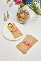 4lü Kırmızı Fırfırlı El Yapımı Jüt Kaşıklık - 1