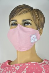 Kedi Nakışlı Pembe Bayan Maske - 1