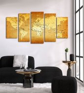 5 Parçalı Dünya Haritası Görseli Kanvas Tablo 180x90 cm - 1