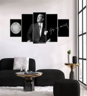 Tablokanvas 5 Parçalı Atatürk Saatli Kanvas Tablo 110 X 70 Cm - 1