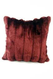 Mrs.Gugar Peluş Kırlent Kılıfı Şeritli Bordo thumbnail 1