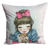 Mrs.Gugar Kahve İçen Kız Kırlent Kılıfı - 1