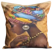 Mrs.Gugar Kahve Başörtülü Afrikalı Kırlent Kılıfı - 1