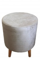 Arasta Ece Kısa Ahşap Ayaklı Silindir Puf - Krem - 1