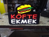 Köfte Ekmek Tabelası 3D LED Tabela Neon Etkili Işıklı Kutu Harf Tabela 30x45cm Pleksiglass - 1