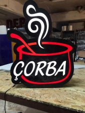 Çorba Yazılı Resimli Tabelası 3D LED Tabela Neon Etkili Işıklı Kutu Harf Tabela 30x45cm Pleksiglass - 1