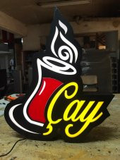 Çay Görselli Yazılı Tabelası 3D LED Tabela Neon Etkili Işıklı Kutu Harf Tabela 30x45cm Pleksiglass - 1